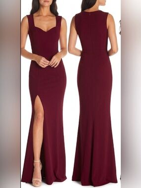 Dress The Population Elegant Sleeveless Burgundy Mermaid Gown with Front Slit